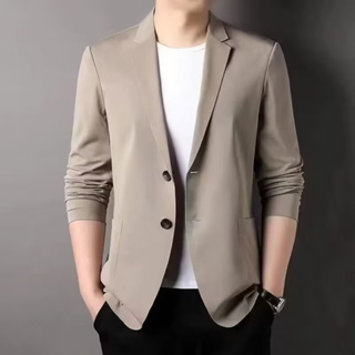 Flap Pockets Long Sleeve Men Blazer Solid Color Single Button