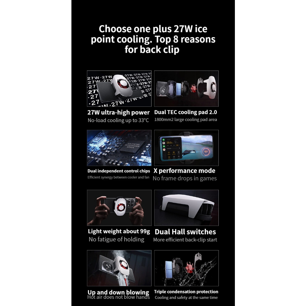OnePlus 27W ice point cooling back clip dual cooler semiconductor phone ...