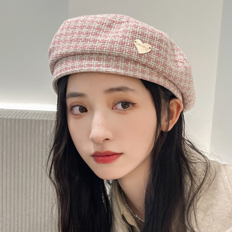 thumbnail interactive-video image 1 of Cotton Letter Octagonal Forward Peaked Cap Autumn Winter Berets Hats 1 of 11