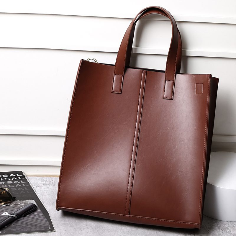 Single shoulder crossbody tote bag PU bright leather bag unisex large  capacity square vertical handbag