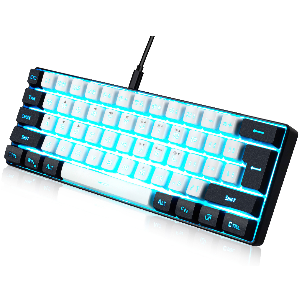 abucow Gaming Keyboard Black-White Minimalist Portable Wired Ultra ...