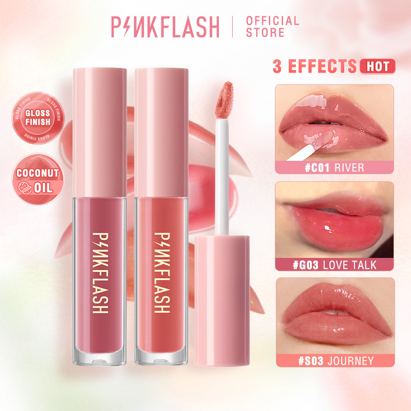PINKFLASH Lip Oil Care Moisturizing Lipstick with Brush Shopee