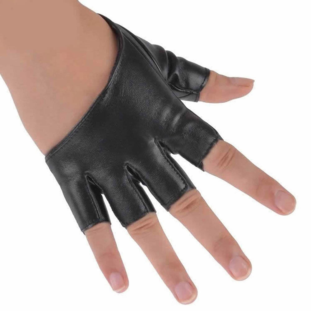 TL Women Ladies Fashion Half Finger Faux Leather Short Figures Gloves Half Palm