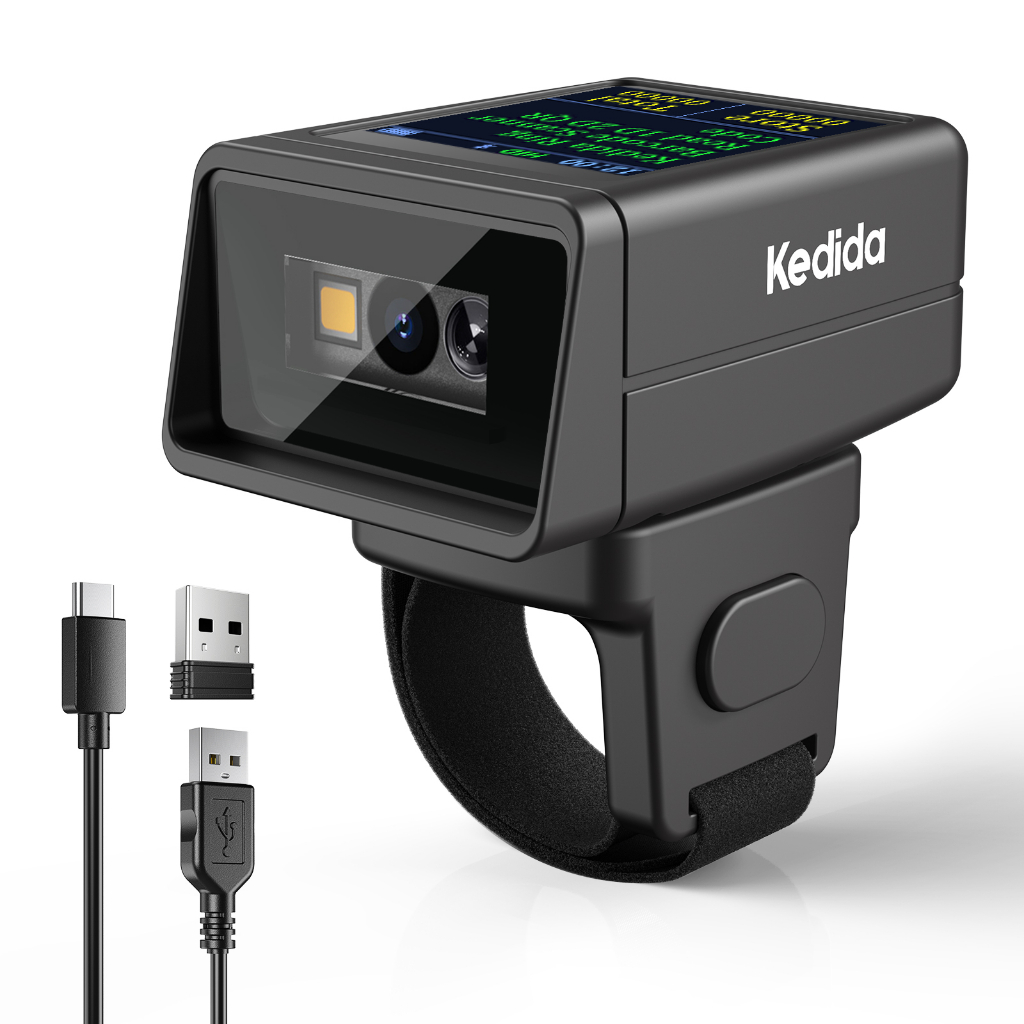 2D Wireless Ring Barcode Scanner with Display Screen, 1D 2D QR ...