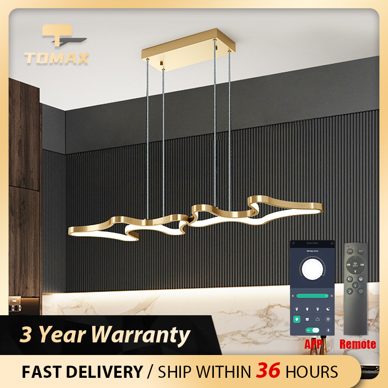 TOMAX 85CM/33'' Black and Gold Pendant Light Kitchen Island LED Dome