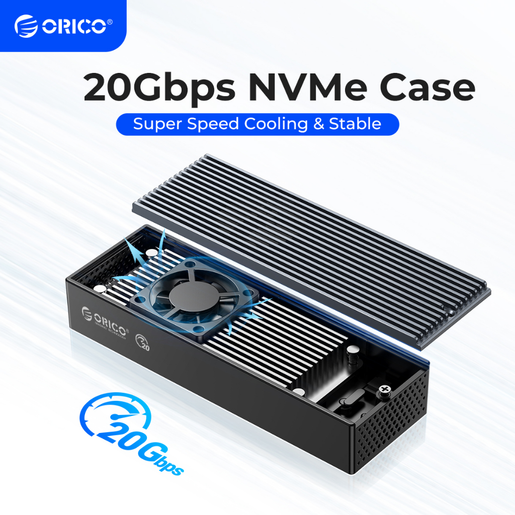 Orico LSDT 20GBPS NVME SSD Case with Built In Cooling Fan Type-C M2  NVME SSD Enclosure for NVME 2230 2242 2260 2280 SSD (M2PVC3-G20)