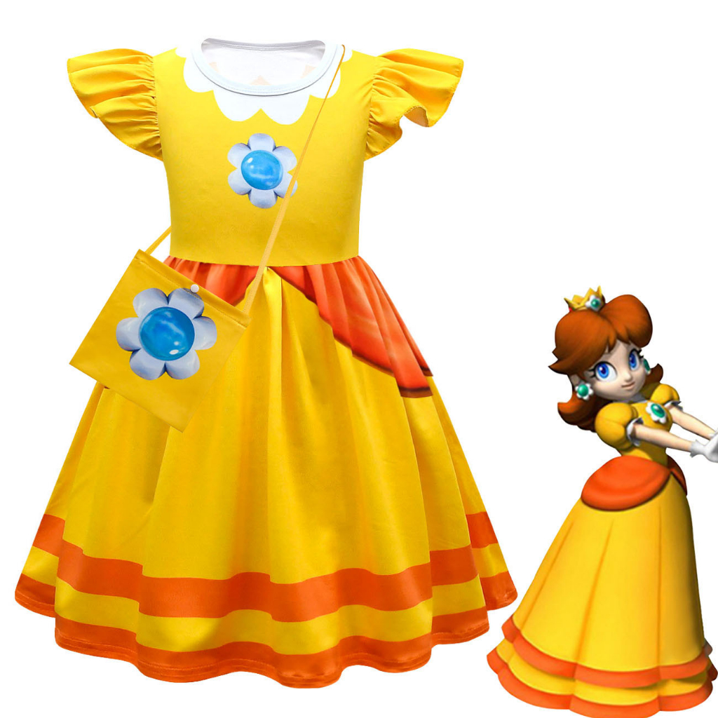Kids Girls Super Mario Princess Peach Cosplay Costume Ruffles ...