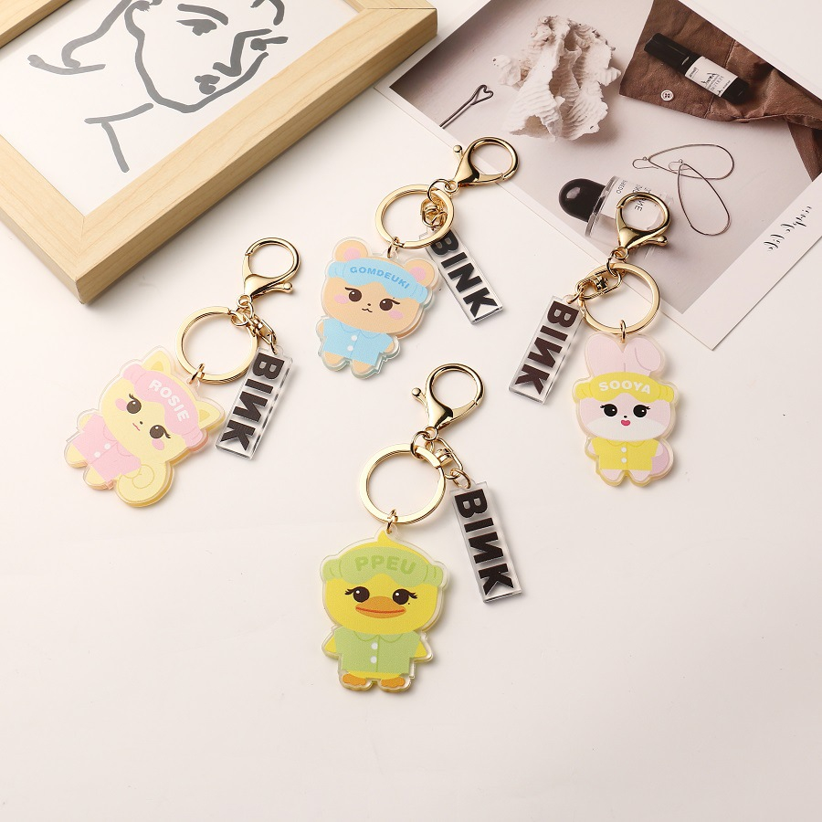 Korean girl group LISA JISOO cute cartoon acrylic doll keychain pendant