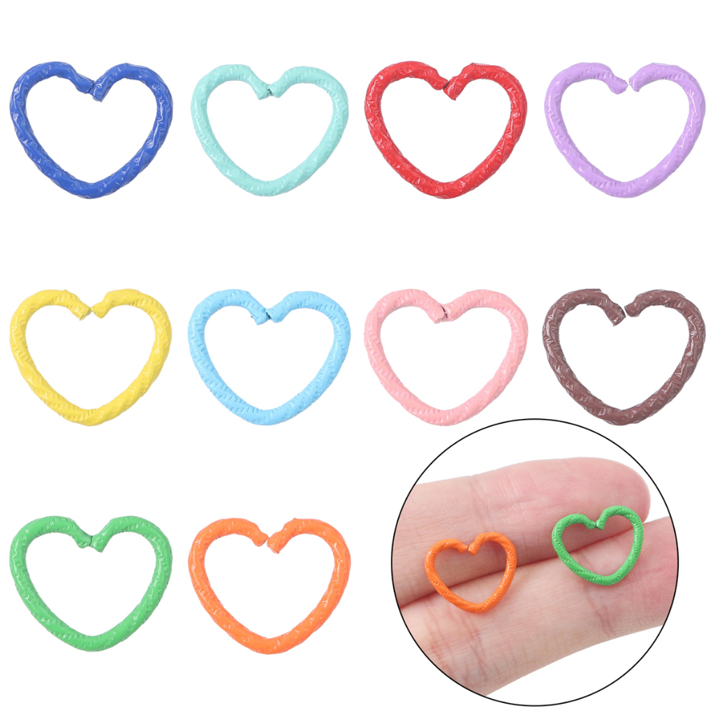 10pcs Alloy Painted Fried Dough Twists Love Ring Matching Keychain For