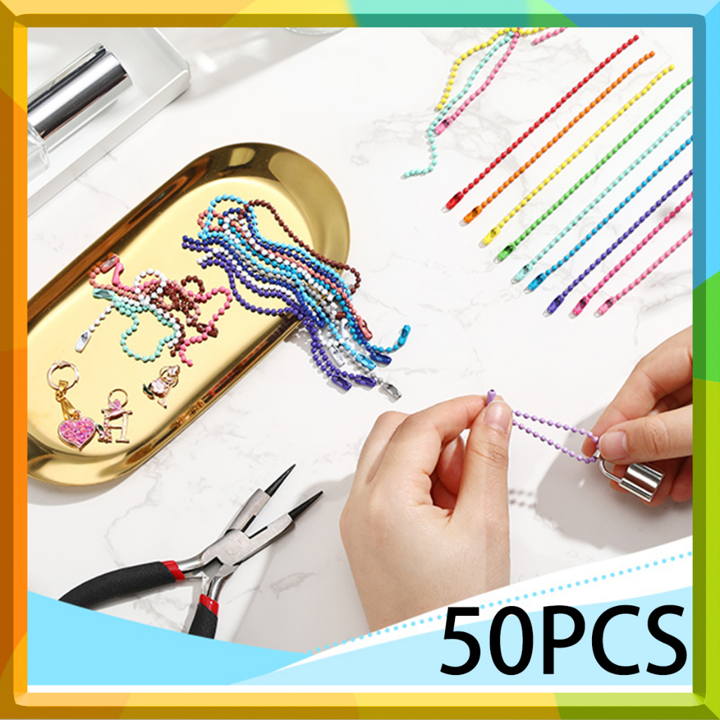50Pcs Ball Bead Chains Colored Ball Bead Keychain Metal Hanging