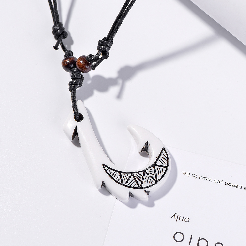 Fish Hook Necklace for Women Fishing Necklace for Men Retro Pendant White  Necklace Gift