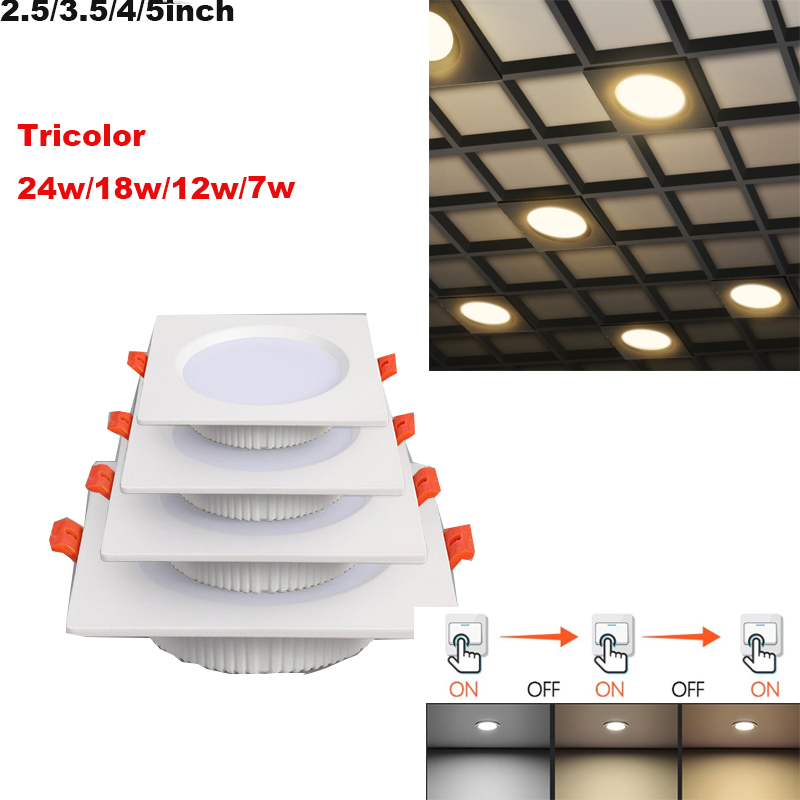 LED Downlight 3 Color Tone 24W /18w/12w/ 7W Recessed Pin Lights Panel ...