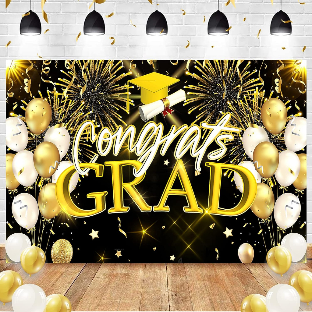 7x5ft Black and Gold Graduation Photography Backgroup Congrats Grad ...