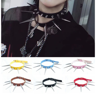 Punk Double Layers Rivet Spiked Ring Pendant Hip Hop Leather Necklace  Nightclub Accessory Gothic Rock Women's Collars Choker, Fashion Choker