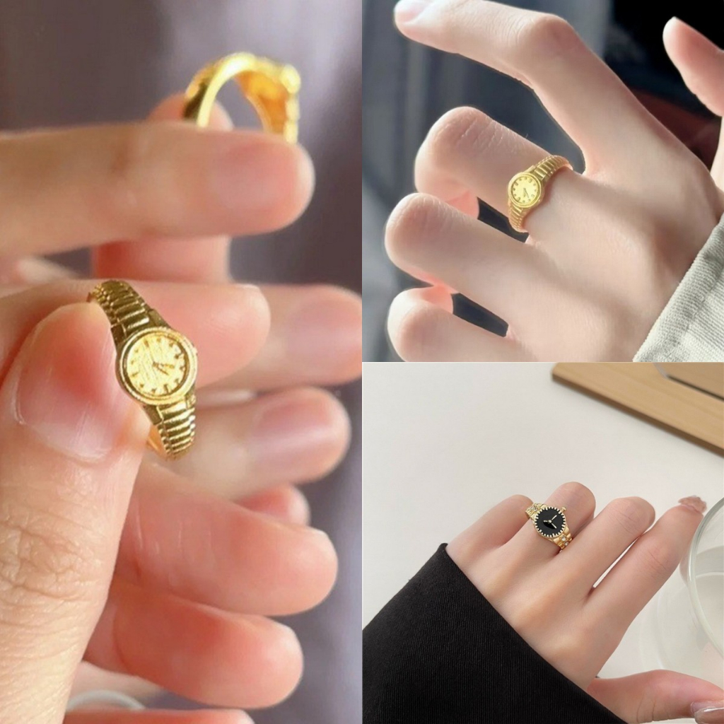 Retro Watch Shape Finger Rings Women Mens Elegant Charm Silver Golden Watchs Pattern Jewelry Gift perfectqueen Shopee Philippines