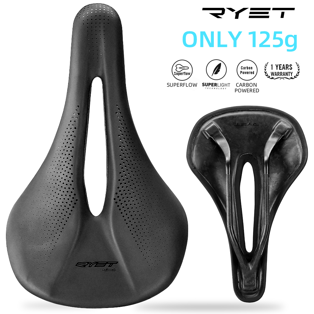 RYET Carbon Bike Saddle 143mm Super Light 125g Leather Road Bike MTB