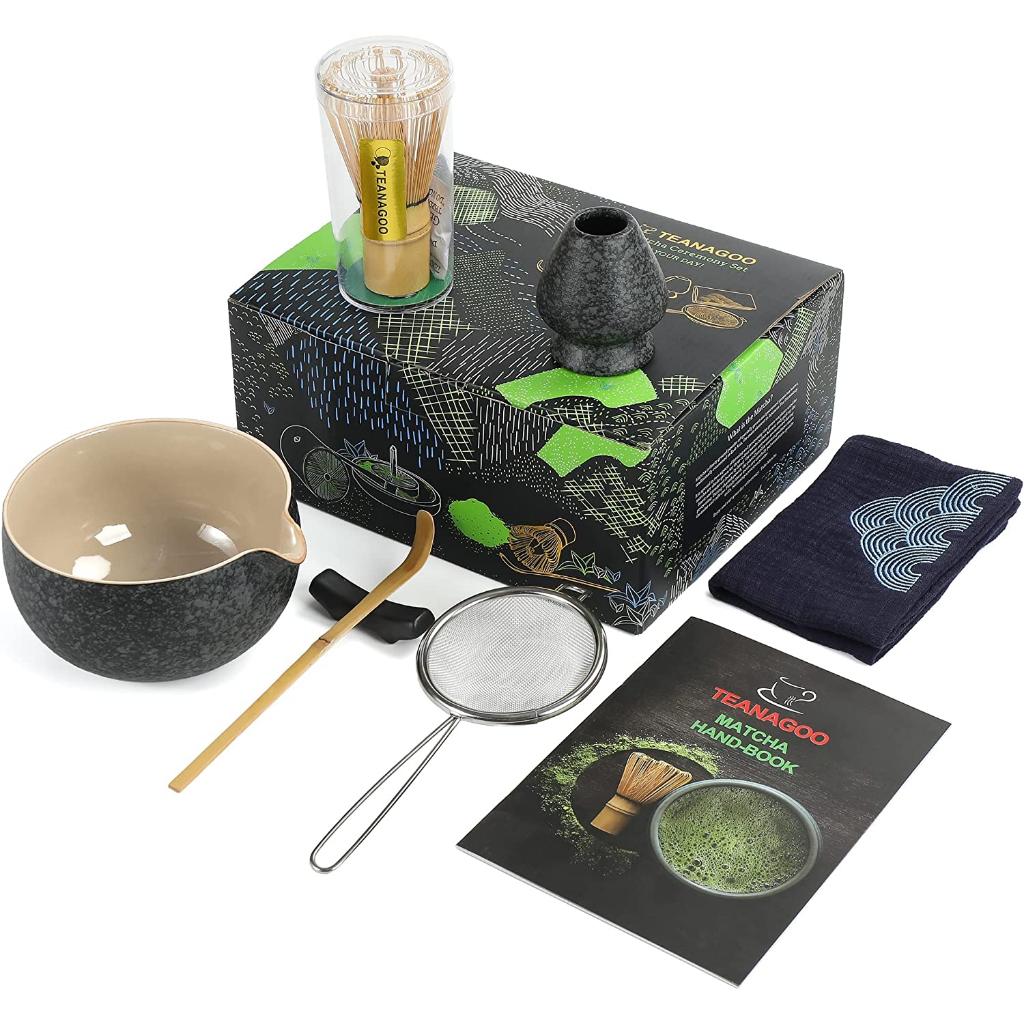 Kit Matcha Débutant 7 Pièces - Bol, Fouet En Bambou, Tamis, Cuillère - Pour Cérémonie Du Thé Japonaise