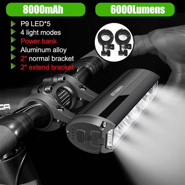 NEWBOLER Bike Light 6000 Lumens Rechargeable 8000mAh Bicycle Light IPX6
