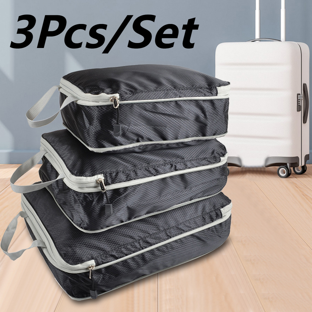 set of packing cubes luggage storage bag packs of compressed cube  travel storage bags Double zipper pull head makes opening and closing  simple and