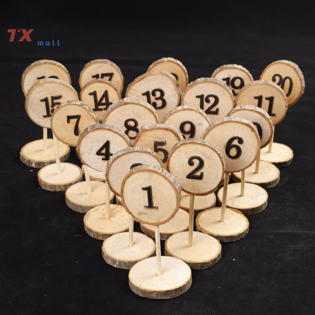 【TX】 1-30 Rustic Wood Table Numbers Slices Stick Stand Base Seat Cards ...