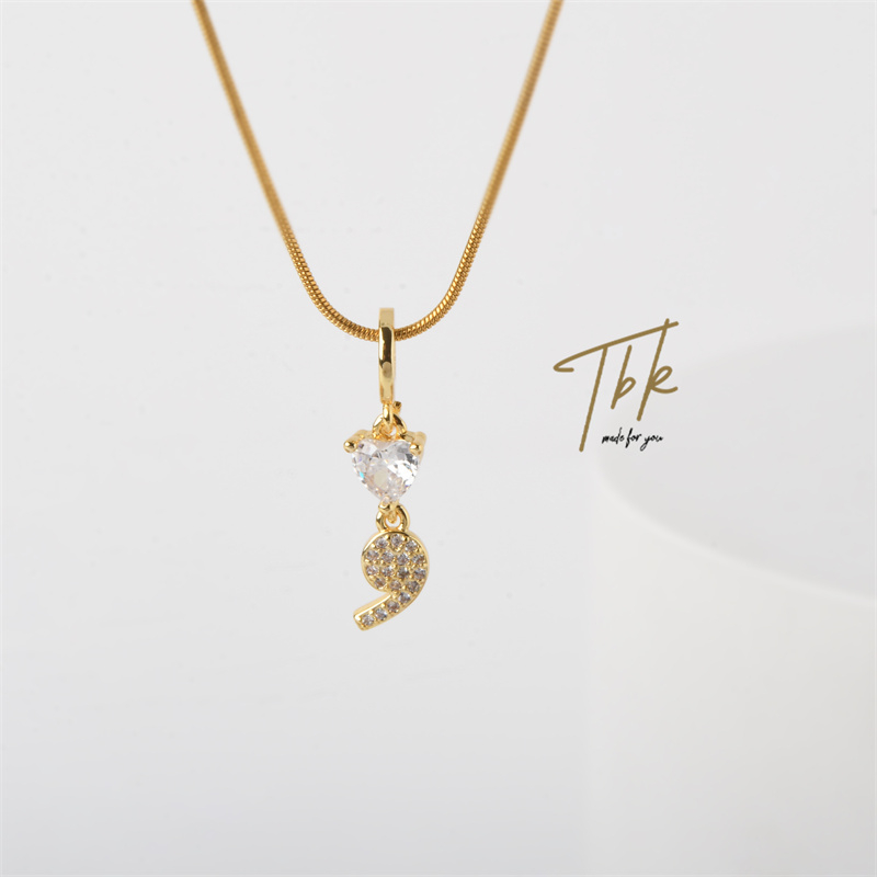 TBK 18K Gold Cubic Zirconia Semicolon Necklace for Women Fashion