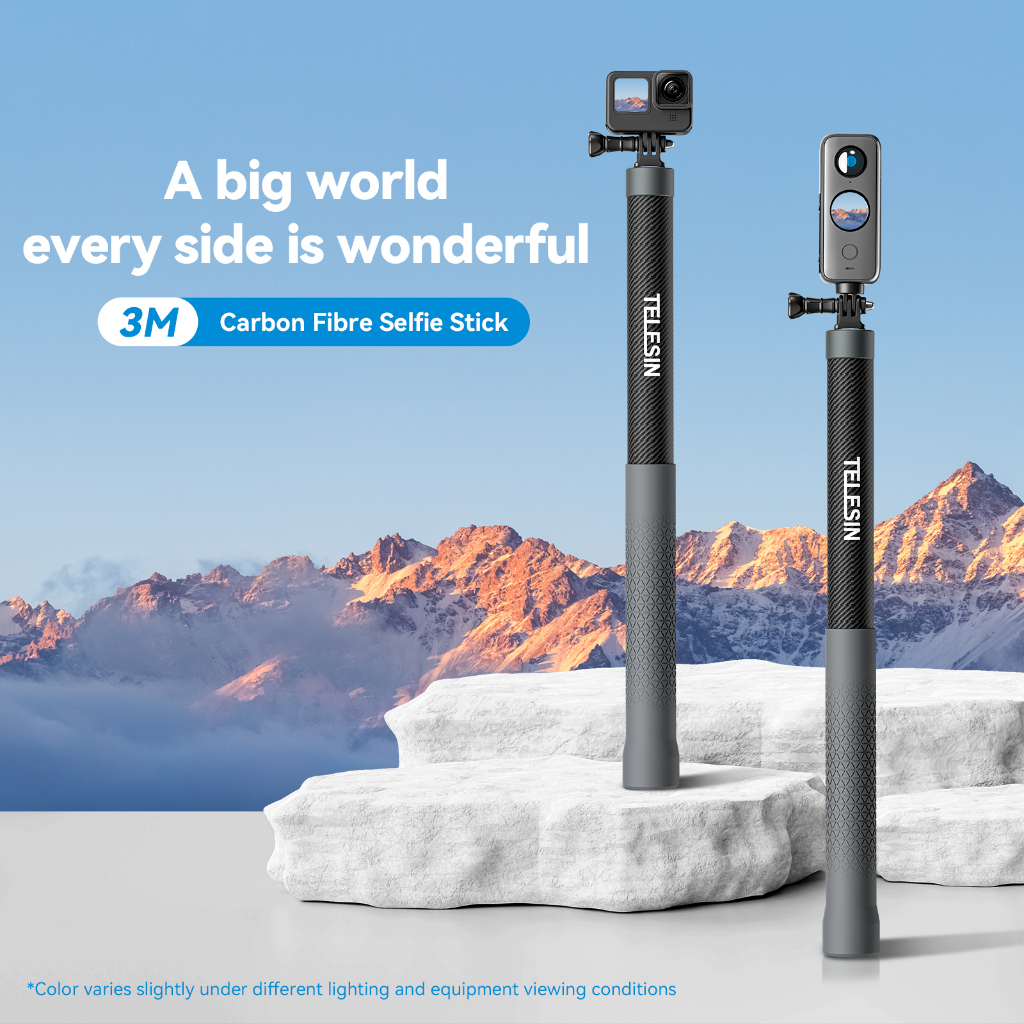 TELESIN Meter Carbon Fiber Selfie Stick Monopod Extendable With 1/4 Screw  For GoPro Insta360 Osmo Action DJI Action Camera