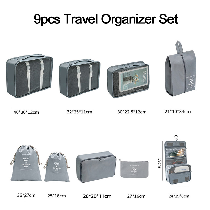 9 pcs Travel Organizer Laundry Pouch Clothes Underwear Luggage Bag