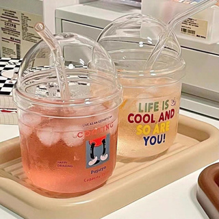 Glass cup strawberry straw set cute kawaii 300ml cup 1pc