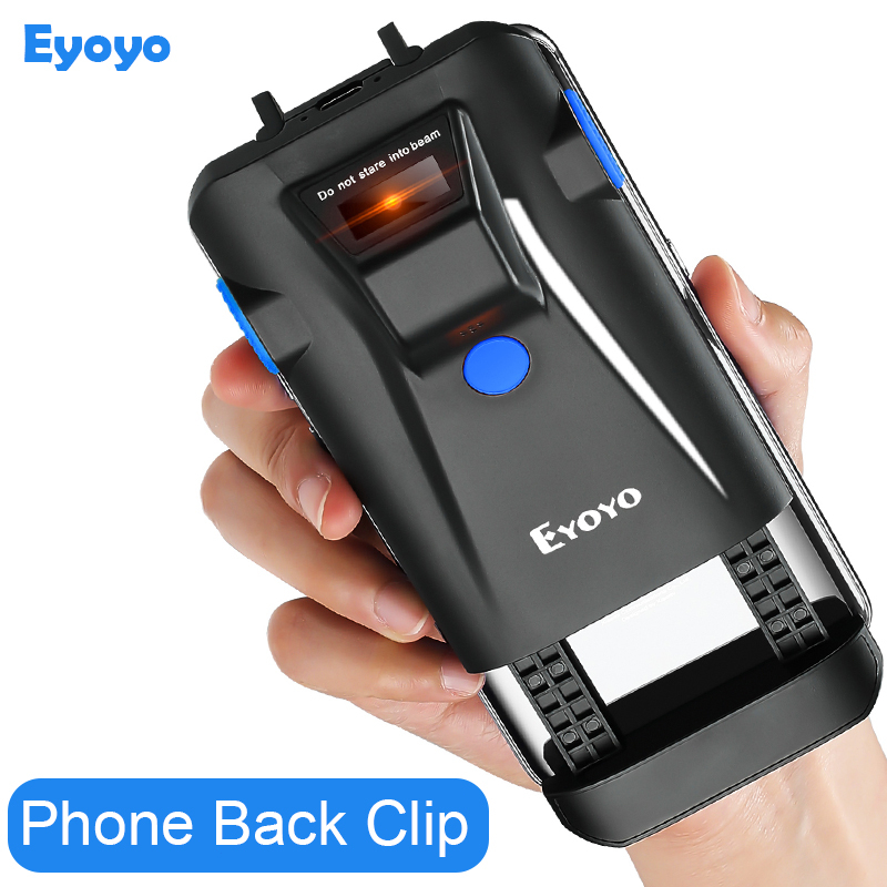 Eyoyo 2.4G Wireless 2D Barcode Scanner Portable Phone Back Clip On QR ...