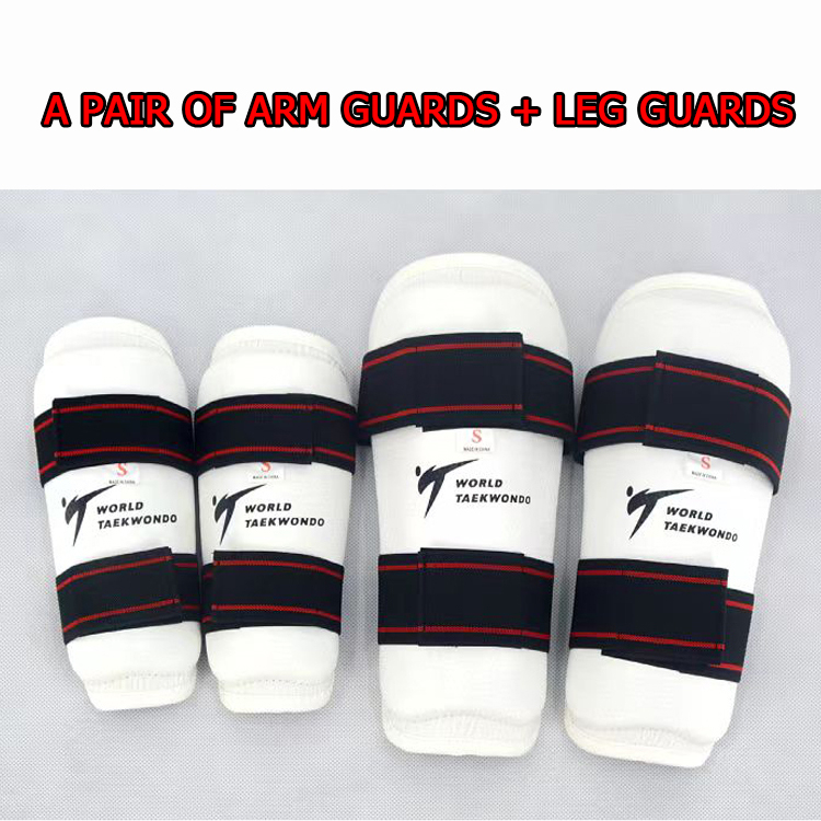 WTF shin guards, leg guards, taekwondo arm guards, PU, silver