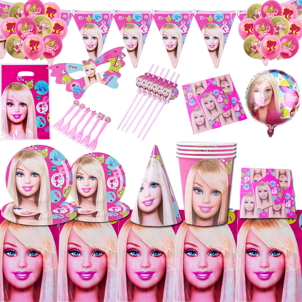 Barbie Doll Themed Girl Birthday Decoration Paper Plate Tablecloth Gift ...