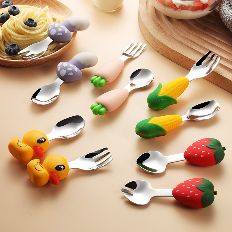MUM LOVE BABY Baby Learning Stainless Steel Spoon and Fork Set/Baby ...