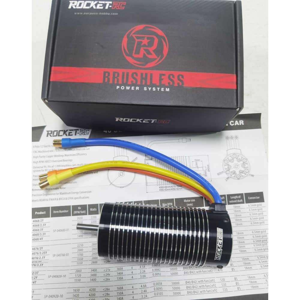 Moteur Brushless Sans Capteur Rocket 4092 1250KV - Arbre 5mm - Pour Bateau RC 800-1000mm - Neuf