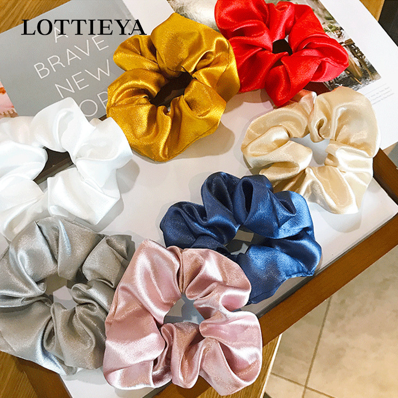 LOTTIEYA Satin Silk Fashion Scrunchies Sweet Solid Color Elastic Hair ...