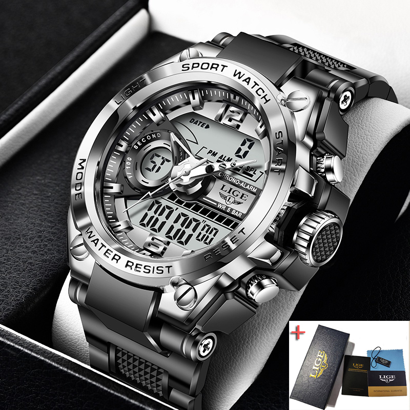 Lige Original Digital Watch For Men Fashion Stopwatch Luminous Watches Calendar Waterproof 5333