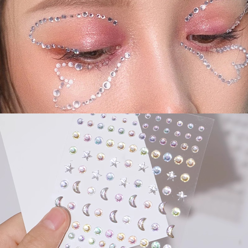 [50 Styles] Makeup Sticker Face Diamond Sticker Eye Shiny Rhinestones ...