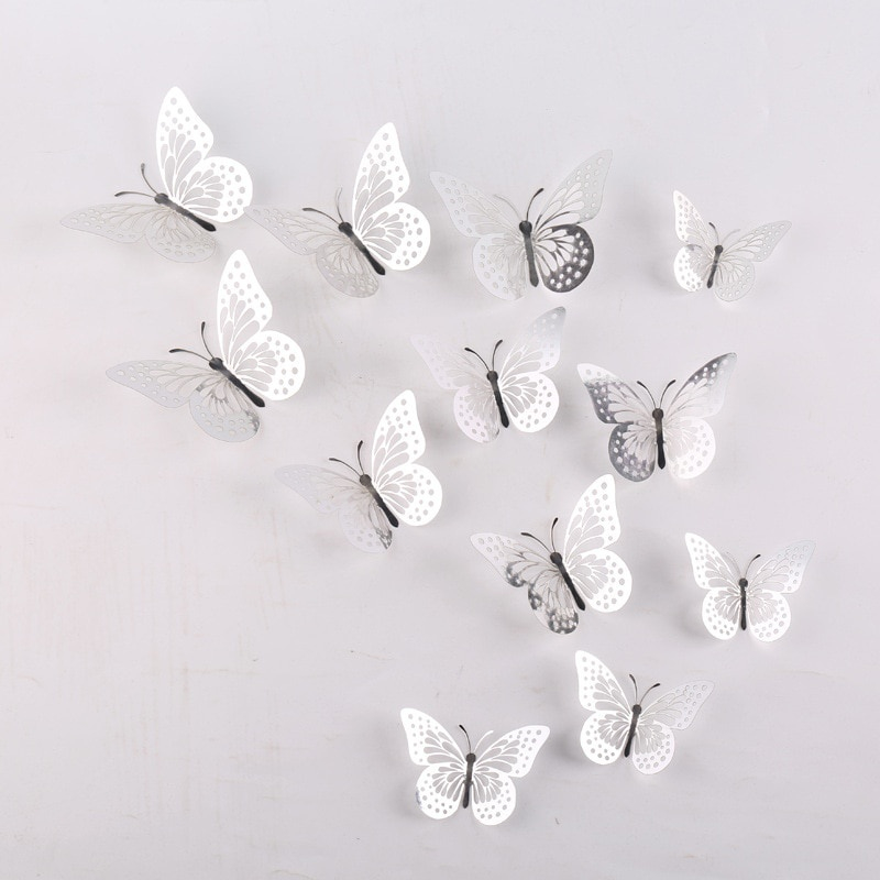 12pcs 3D Rose Gold Hollow Butterfly Wall Sticker DIY Home Decoration ...