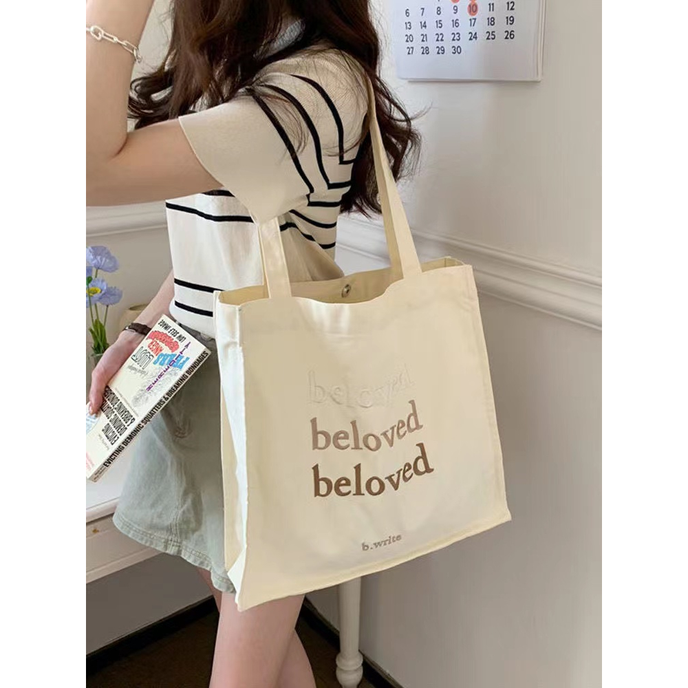 Korean Letter Embroidery Canvas Bag Tote Bag Women Simple and