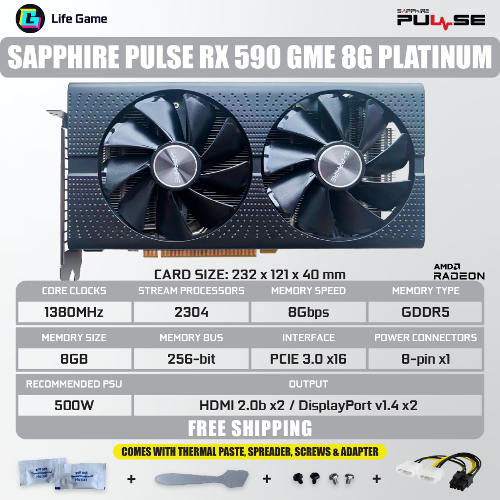 Used Sapphire RX 590 RX590 GME 2304sp 8G 8GB D5 DUAL FAN AMD Graphic Graphics Card grafik cards stock GPU Ultra platinum aurora Shopee Philippines