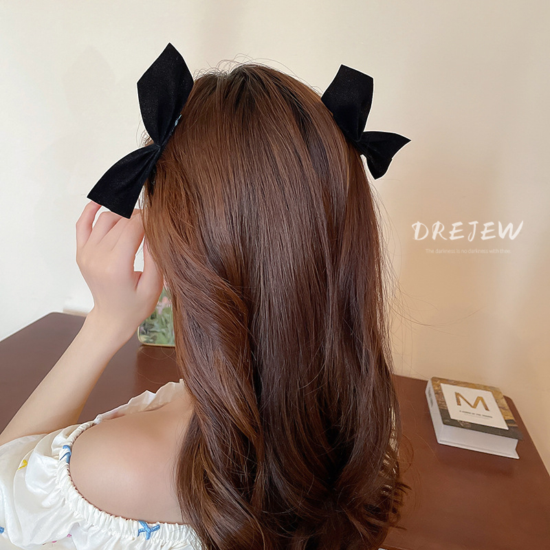 DREJEW Black velvet bow hair clip jisoo same style trendy large
