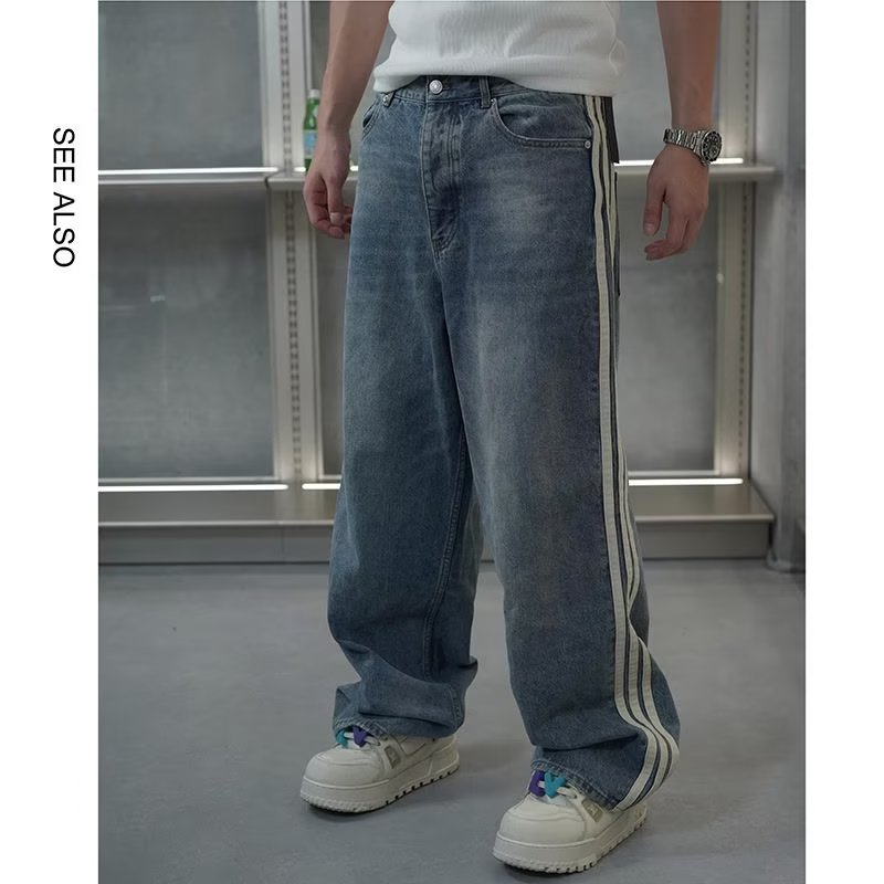 Side Striped Jeans Men S 3XL Loose Straight Wide Leg Pants Casual Straight Wide Leg Trousers Shopee Philippines