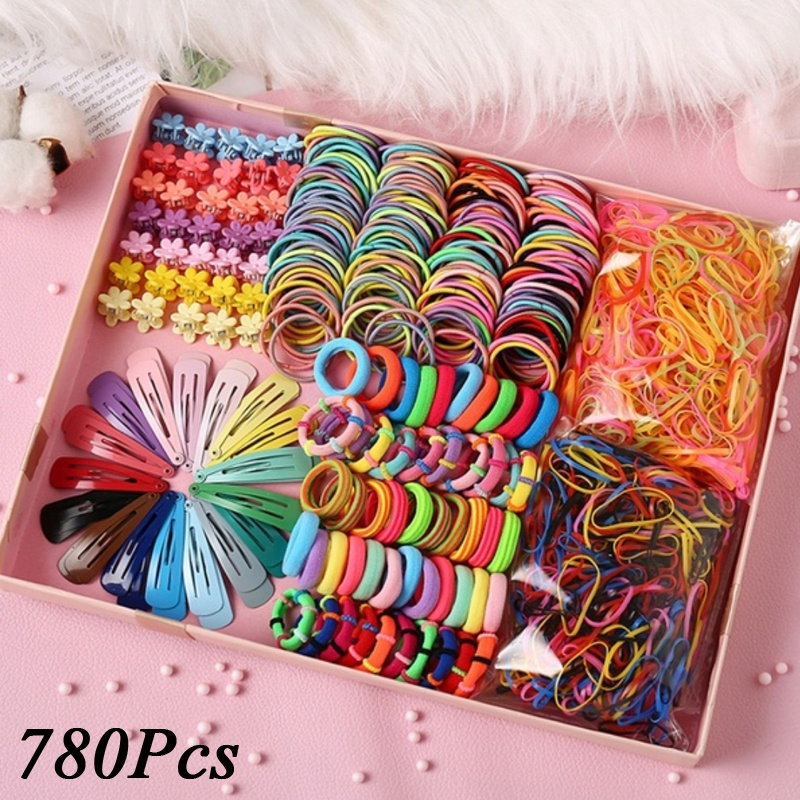 780Pcs/Set New Fashion Girls Candy Color Nylon Rubber Band Child Women ...