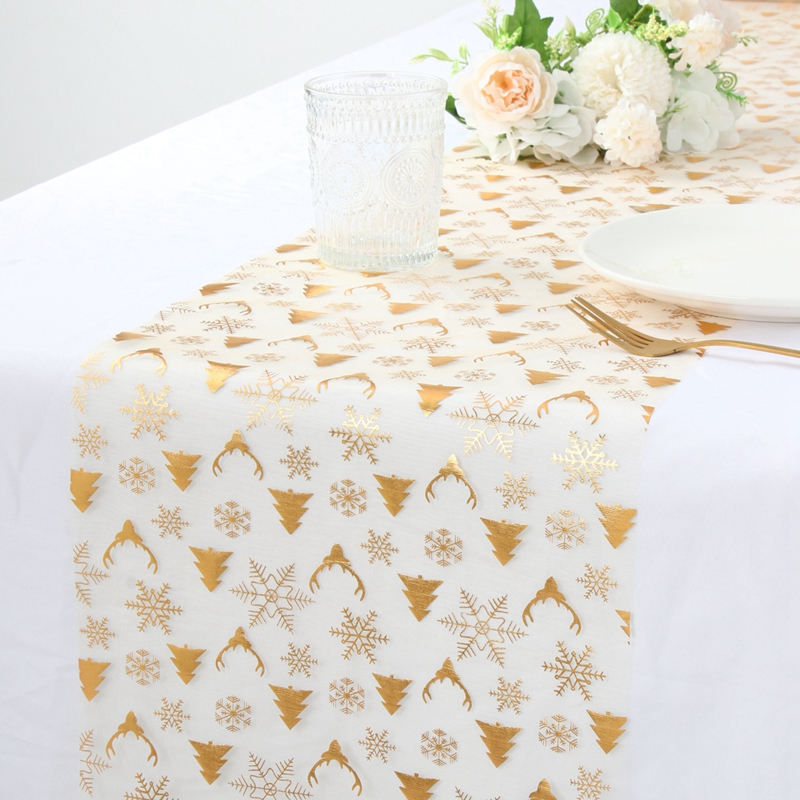 1 Roll Sparkle Metallic Gold Table Runner Christmas Tree Snow Design