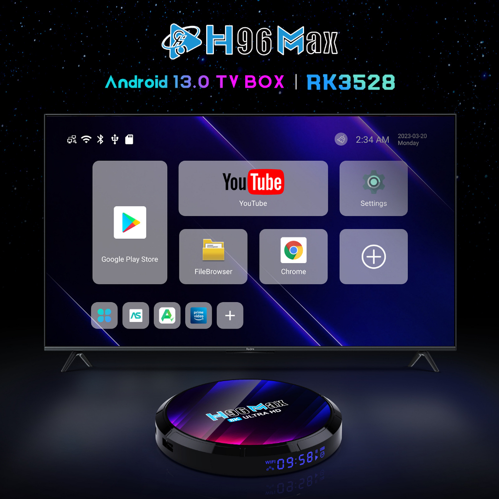 Box TV Android 13.0 - 2GB RAM 16GB ROM - RK3528 Quad-Core - WiFi 2.4/5GHz - Support 8K - Avec Télécommande