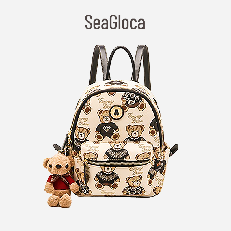 SeaGloca Bear Jacquard Canvas Cute Casual Fashion Backpack Versatile School Bag For Women No 1228