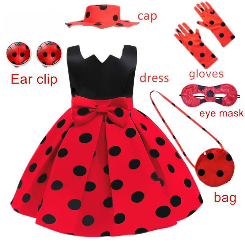 2023 Kids Girls Birthday Costume Set Carnival Red Bug Theme Birthday