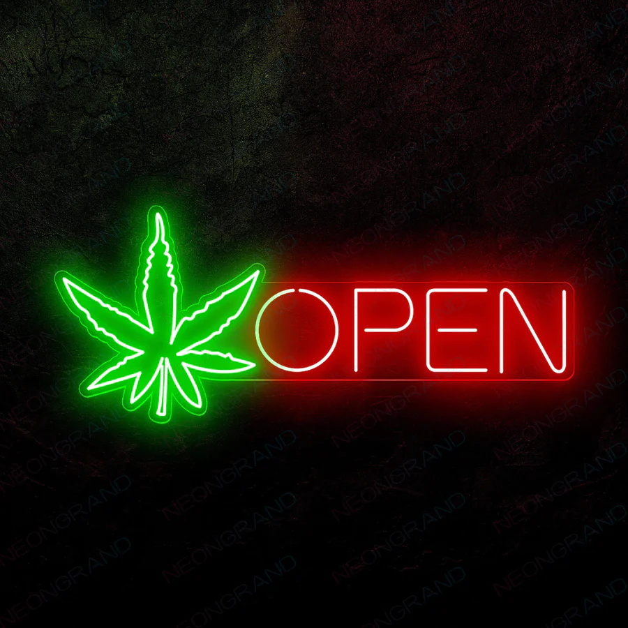 Open Neon Sign, Neon Signs for Wall Decor, Dimmable Neon Green Leaf LED