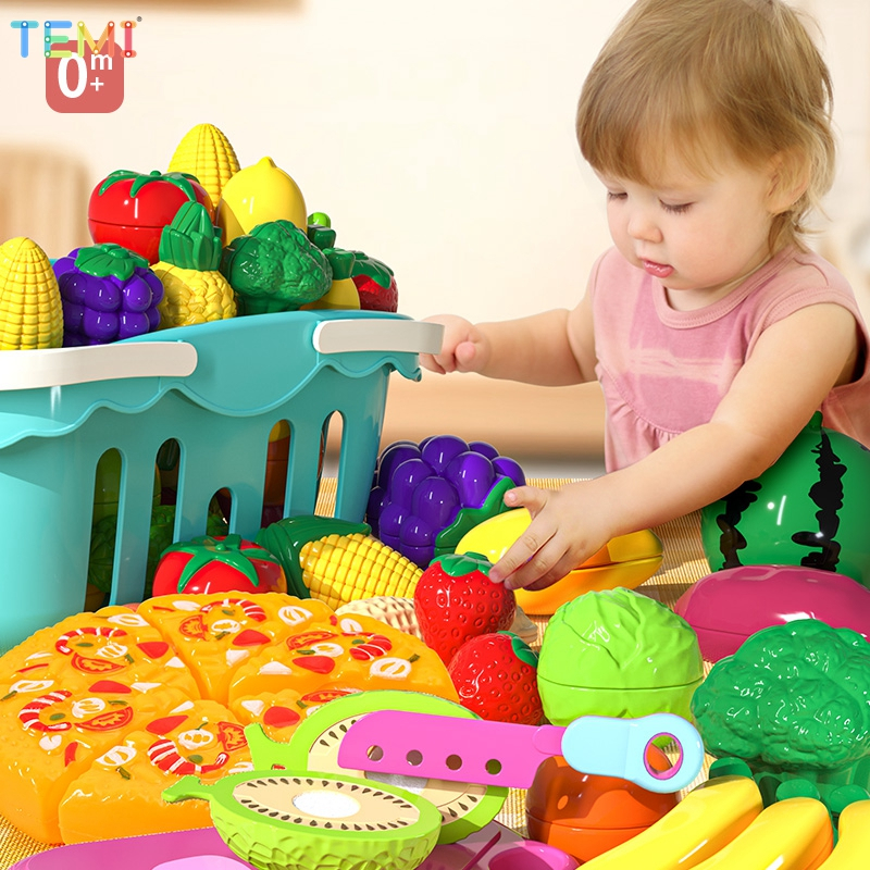 TEMI Kid Cutting Fruit Play Set Children's cooking Toys pretend to play  Game Fruit Cutting and Vegetables Toys Girls Learn Education toys