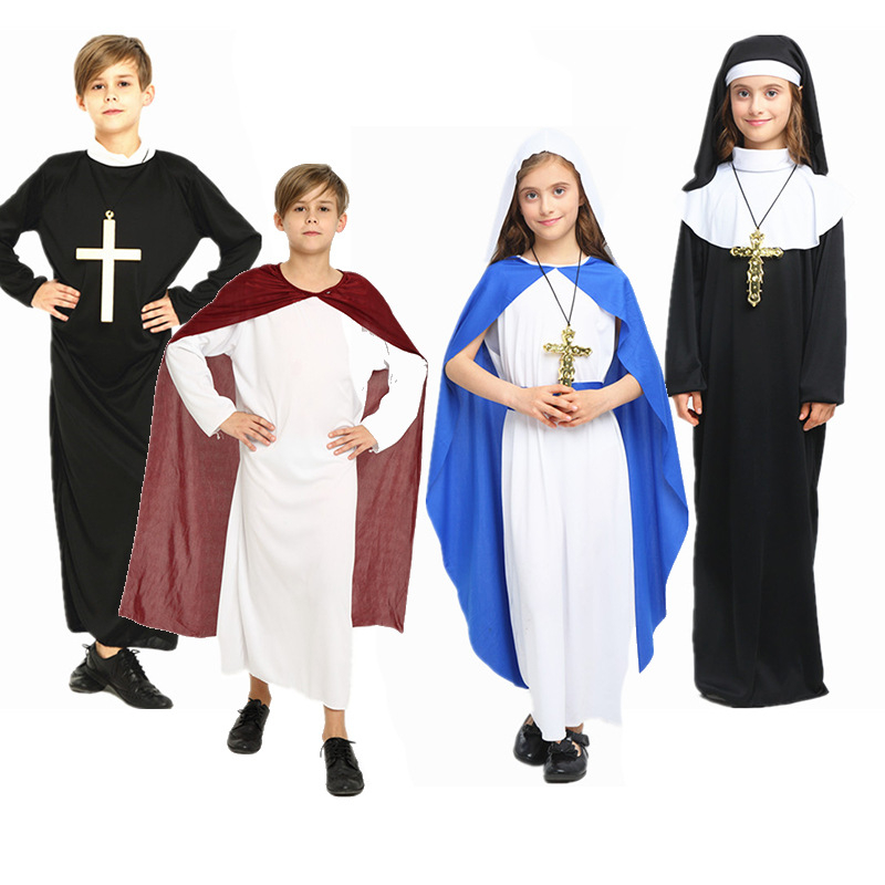 Halloween Children Medieval Missionary Robe Cosplay for Father Children ...