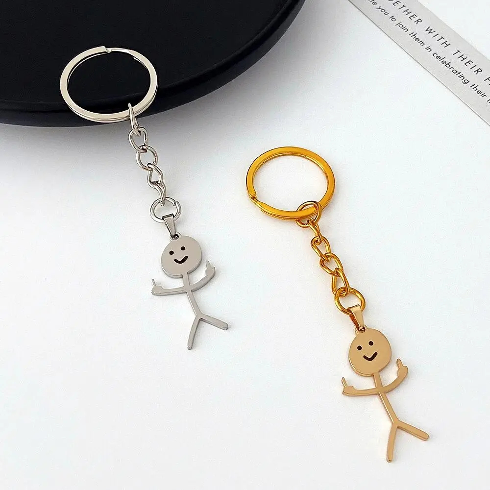 Funny Middle Finger Stickman Keychain Cartoon Metal Keyrings Bag ...